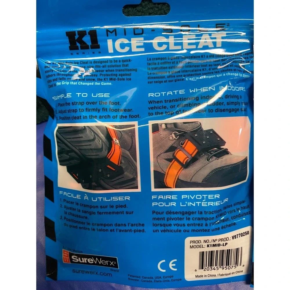 K1 Mid Sole Ice Cleat Traction Slip Snow Ice Grips One Size Fits All Pair